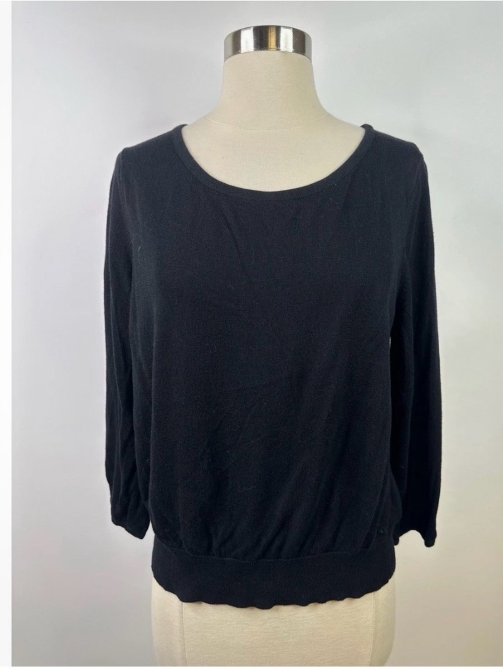 Peruvian Connection Black Scoop Neck 3/4 sleeve women’s Top